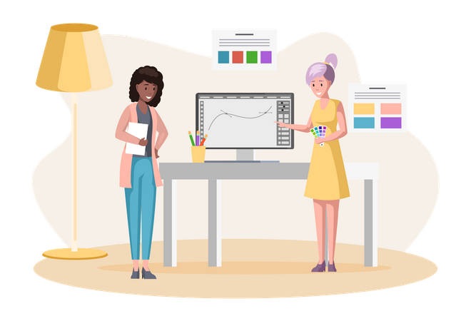 Designer team working on project  Illustration