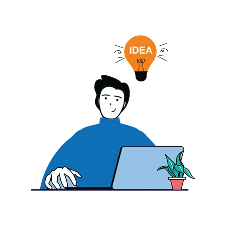Designer thinking about creating ideas while making website  Illustration