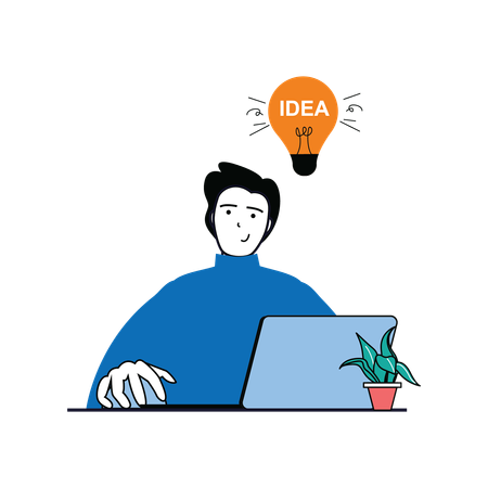 Designer thinking about creating ideas while making website  Illustration