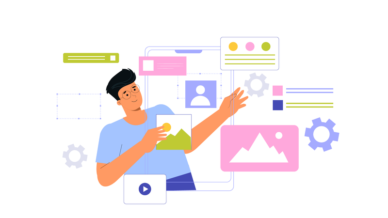 Designer trabalha em design de ui ux  Ilustração