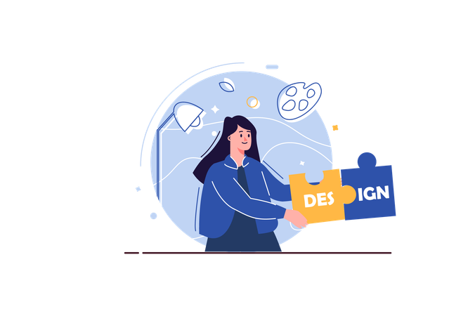 Designer trabalha em seu estúdio e cria novo design  Ilustração