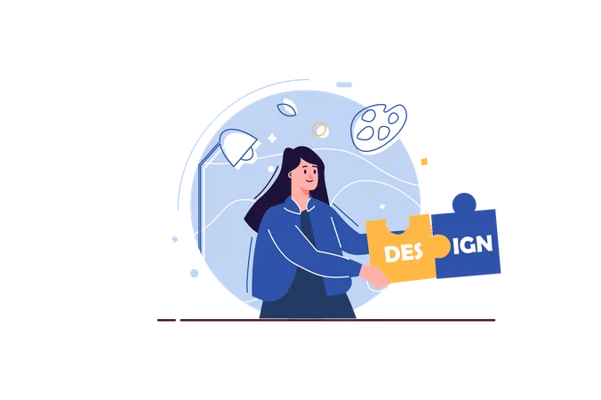 Designer trabalha em seu estúdio e cria novo design  Ilustração