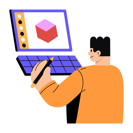 Designer trabalha em software 3D  Ilustração