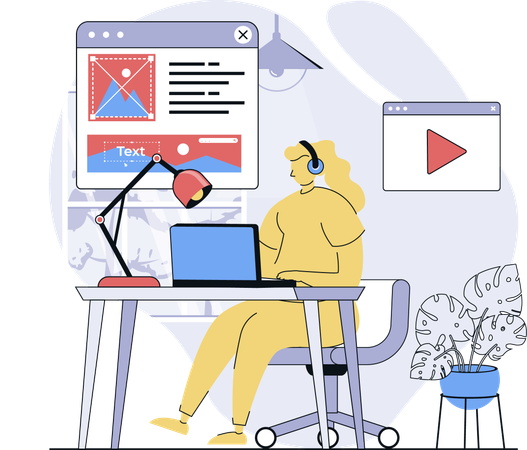 Designer trabalhando no modelo da Web  Ilustração