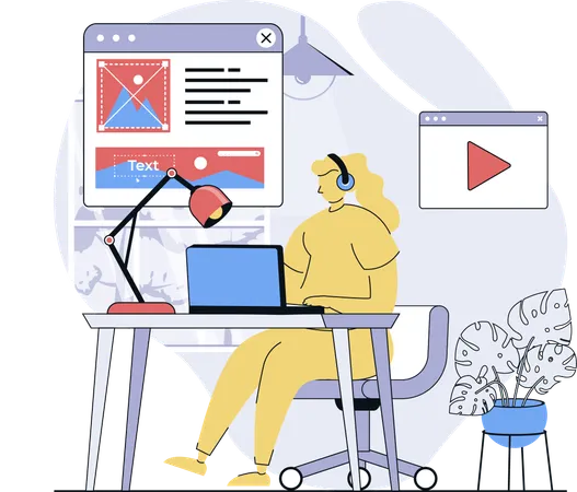 Designer trabalhando no modelo da Web  Ilustração