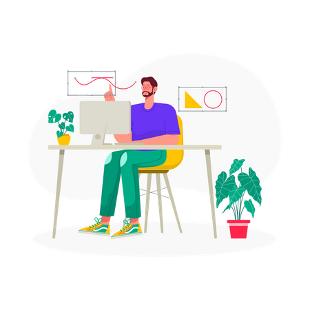 Designer travaillant au bureau  Illustration