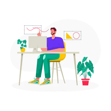 Designer travaillant au bureau  Illustration