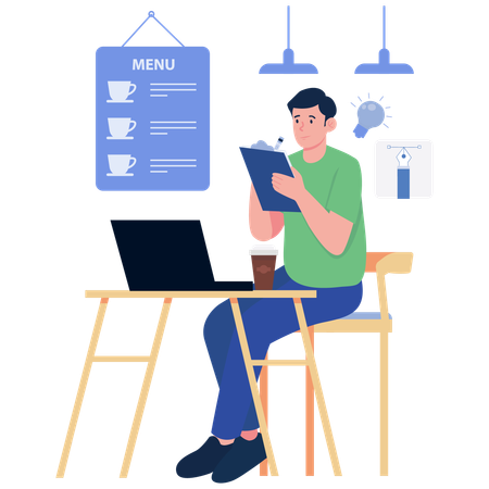 Designer travaillant dans un café  Illustration