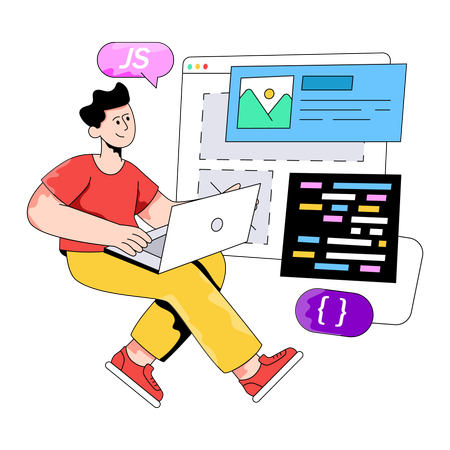 Le concepteur travaille sur le processus de développement Web  Illustration