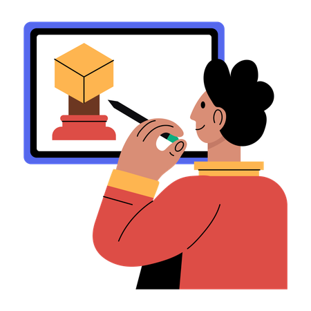 Designer working on 3d modeling  Illustration