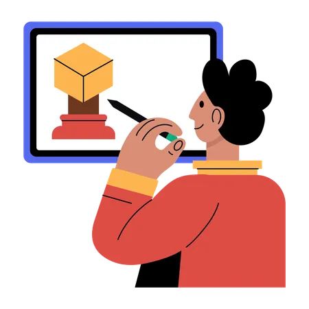 Designer working on 3d modeling  Illustration