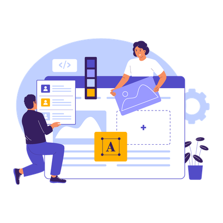 Designer working on UI UX Interface Builder for Web Design  Illustration