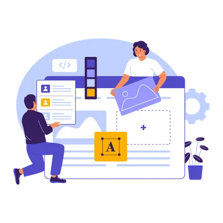 Designer working on UI UX Interface Builder for Web Design  Illustration