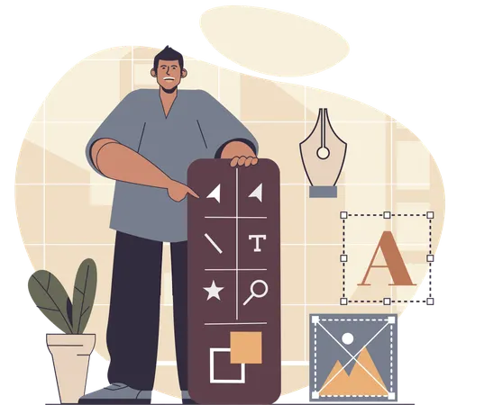 Designer working on web template  Illustration