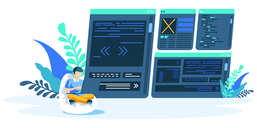 Designer working on website layout  Illustration