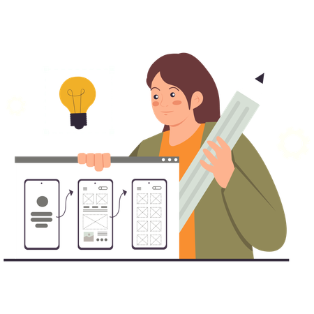 Designer works on Wireframe Design  Illustration