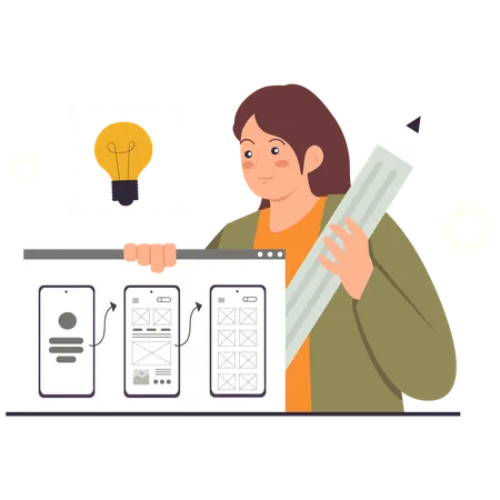 Designer works on Wireframe Design  Illustration