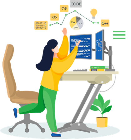 Designerin arbeitet am Computer an Webdesign  Illustration