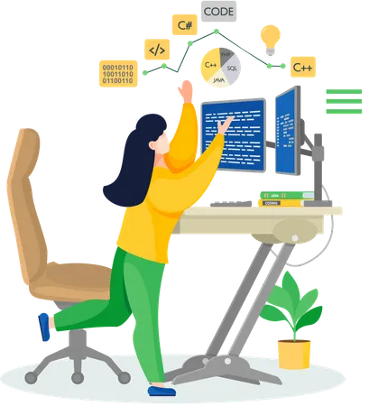 Designerin arbeitet am Computer an Webdesign  Illustration