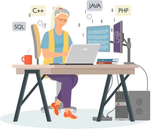 Designerin arbeitet an Webdesign  Illustration