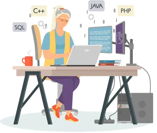 Designerin arbeitet an Webdesign  Illustration