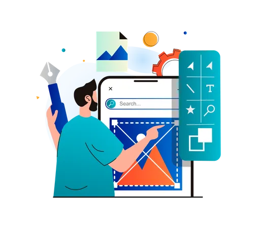 Designers creating App layout  Illustration