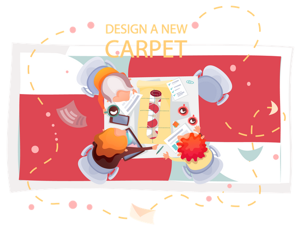Designers de interiores trabalhando no design do novo carpete  Ilustração