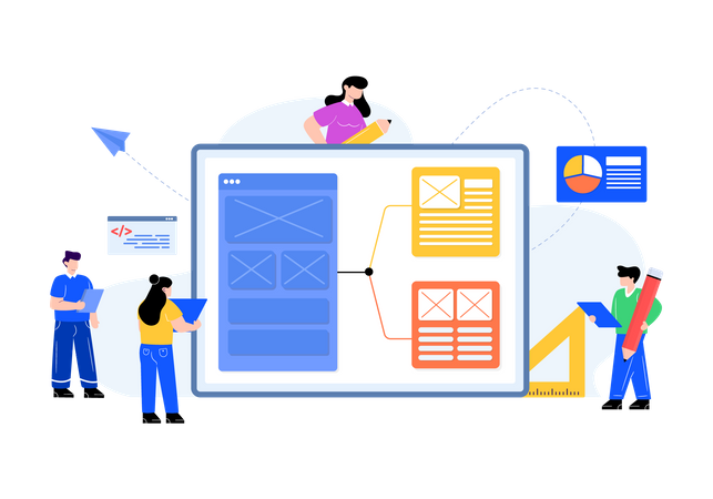 Designers making prototype of website  Illustration