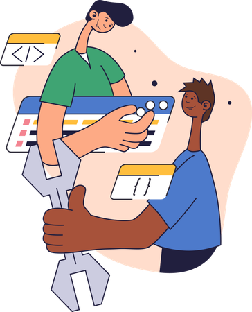 Designers working on testing software  Illustration