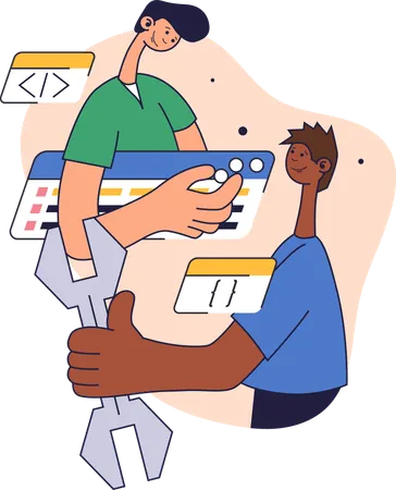Designers working on testing software  Illustration