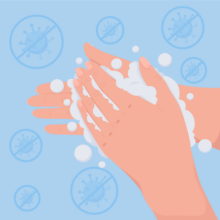 Desinfección adecuada de las manos lavándolas minuciosamente.  Ilustración