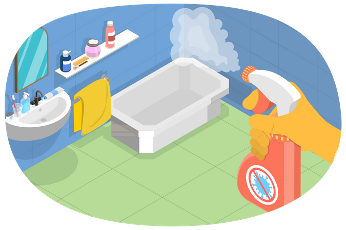 Désinfectant et nettoyage de salle de bain avec détergent en spray  Illustration