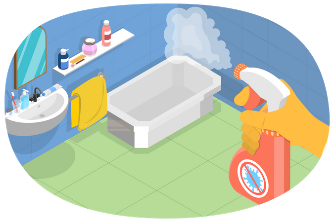 Desinfectante y Limpieza de Baños con Detergente en Spray  Ilustración