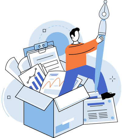 Desk looks messy with scattered papers and documents  Illustration