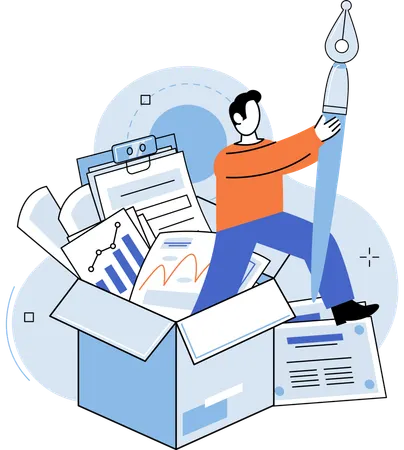 Desk looks messy with scattered papers and documents  Illustration