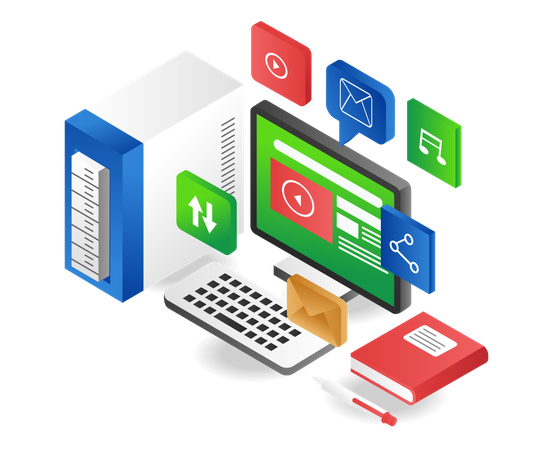 Desktop computer data application  Illustration