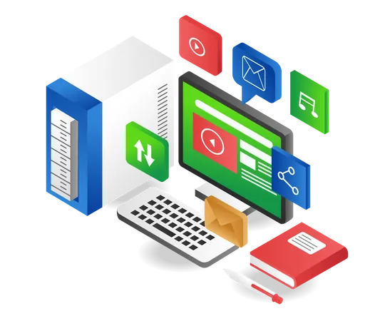 Desktop computer data application  Illustration