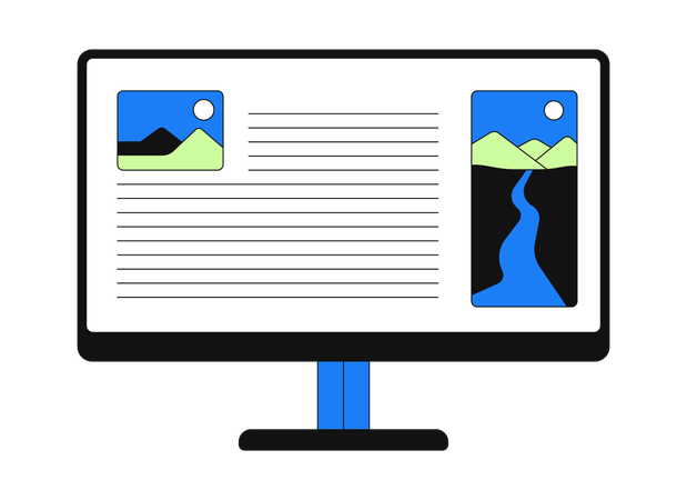 Desktop-Monitor mit Webartikel-Layout  Illustration