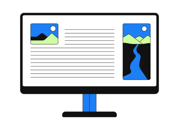 Desktop-Monitor mit Webartikel-Layout  Illustration