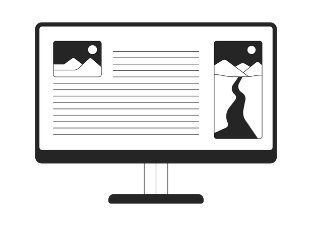 Desktop monitor with web article  Illustration