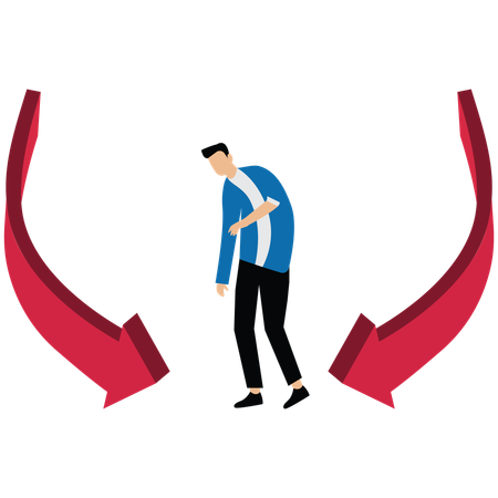 Desperate businessman looking at steeply falling arrow  Illustration