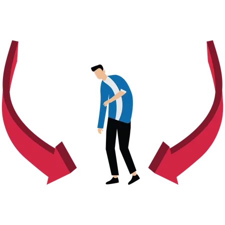 Desperate businessman looking at steeply falling arrow  Illustration