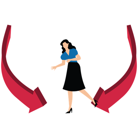 Desperate businesswoman looking at steeply falling arrow  Illustration