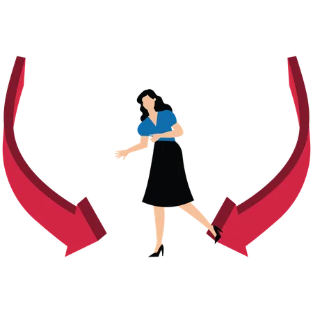 Desperate businesswoman looking at steeply falling arrow  Illustration