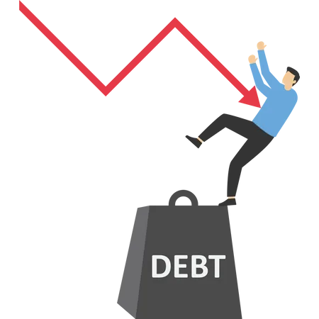 Desperate For Too Much Debt And Stock Market Down Vector Illustration Design Concept In Flat Style Illustration