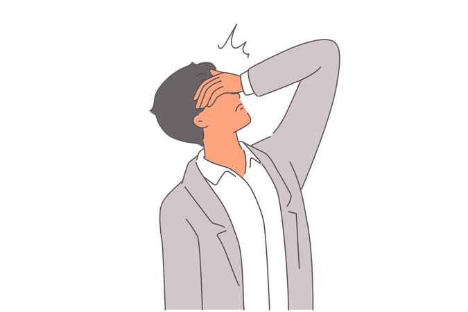 Desperate man makes face palm gesture and demonstrating hopelessness due to difficult life situation  Illustration