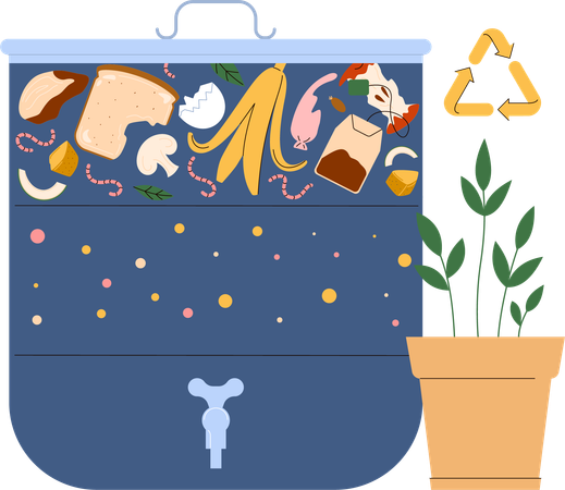 Biodegradación de desperdicios y sobras de alimentos  Ilustración