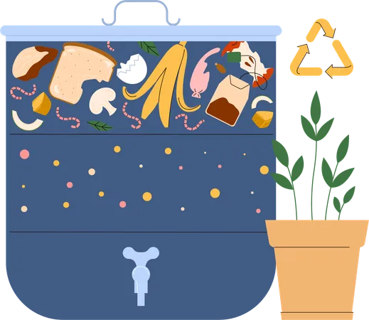 Biodegradación de desperdicios y sobras de alimentos  Ilustración