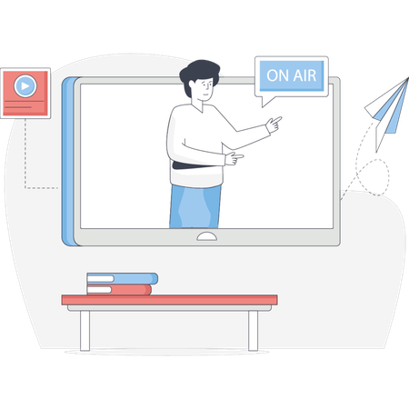 Illustration de dessin animé d'un homme debout devant un ordinateur concentré sur l'écran avec une expression pensive  Illustration