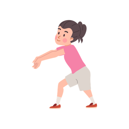 Une fille brune de dessin animé joueuse de volley-ball en tenue de sport tend les bras pour frapper la balle  Illustration